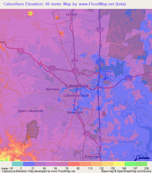 Caboolture,Australia Elevation Map
