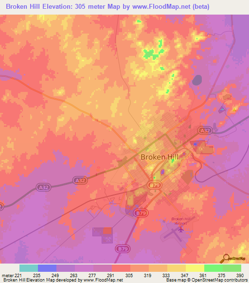 Broken Hill,Australia Elevation Map
