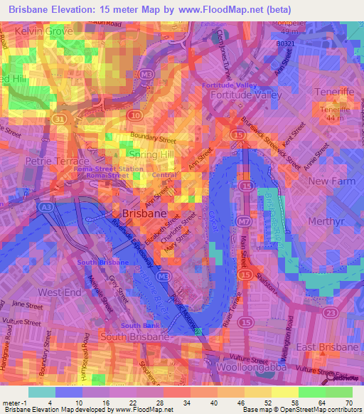Brisbane,Australia Elevation Map