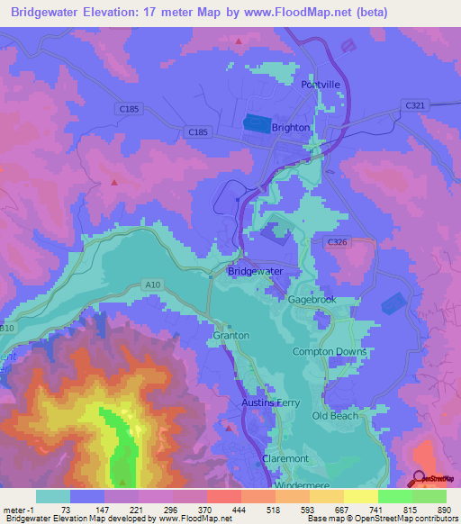 Bridgewater,Australia Elevation Map