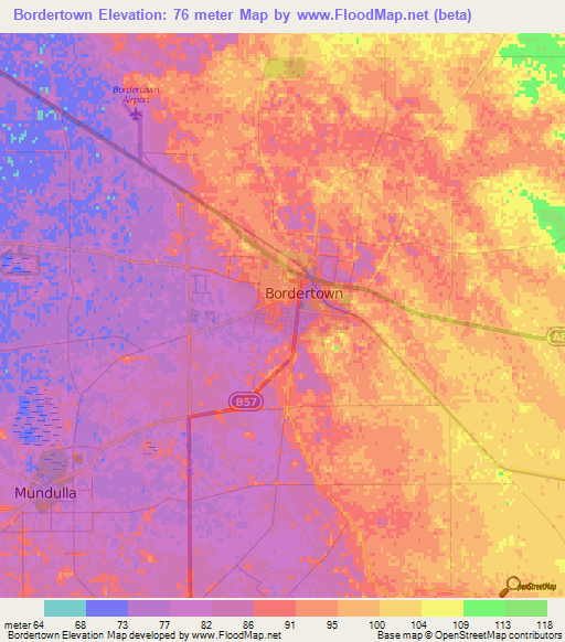 Bordertown,Australia Elevation Map