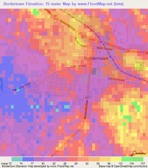 Bordertown,Australia Elevation Map