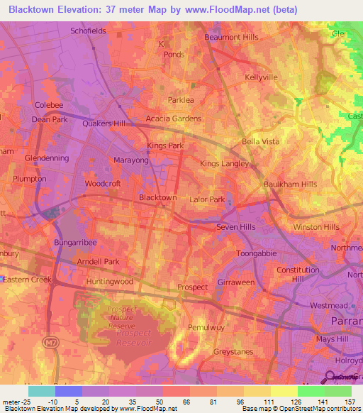 Blacktown,Australia Elevation Map