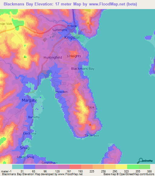 Blackmans Bay,Australia Elevation Map