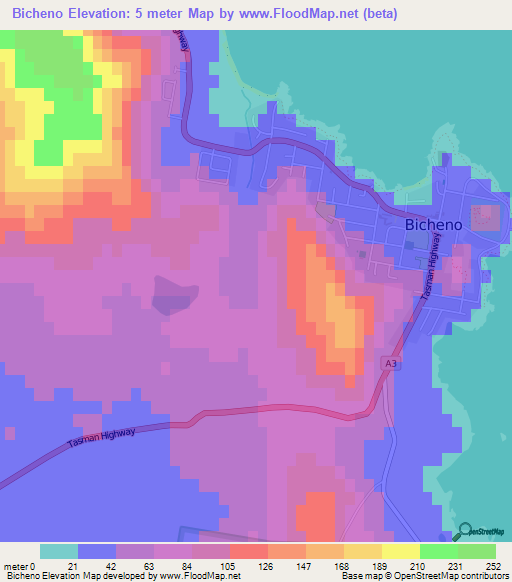 Bicheno,Australia Elevation Map