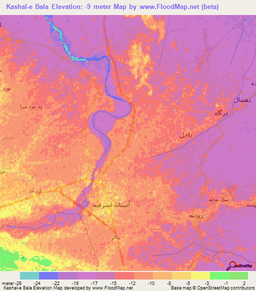 Kashal-e Bala,Iran Elevation Map