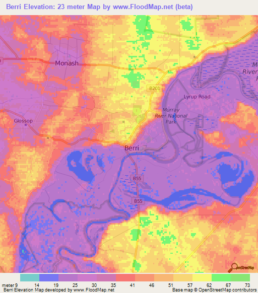 Berri,Australia Elevation Map