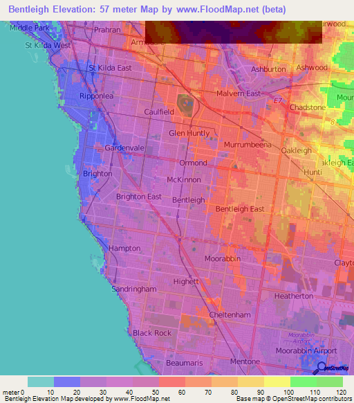 Bentleigh,Australia Elevation Map