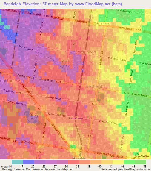 Bentleigh,Australia Elevation Map
