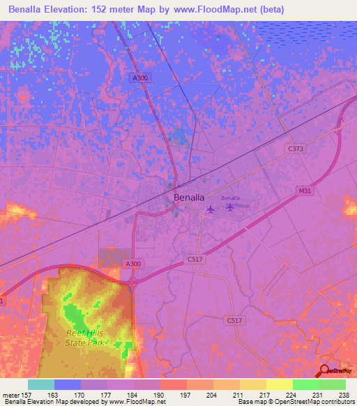 Benalla,Australia Elevation Map