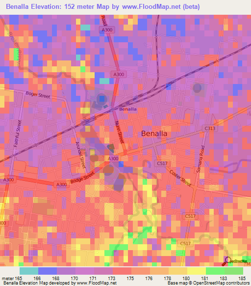 Benalla,Australia Elevation Map