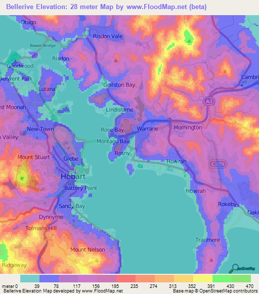 Bellerive,Australia Elevation Map