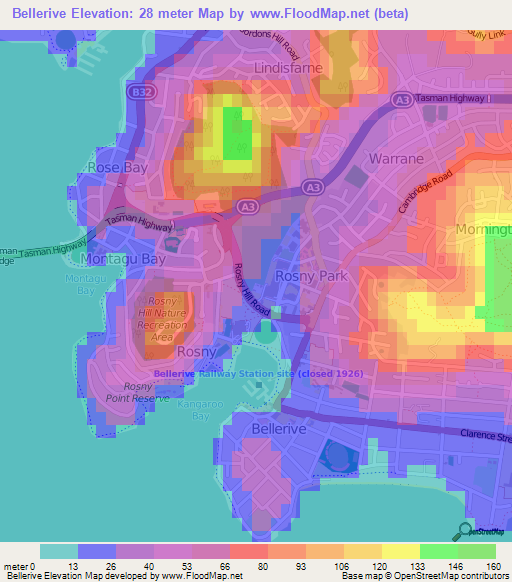 Bellerive,Australia Elevation Map