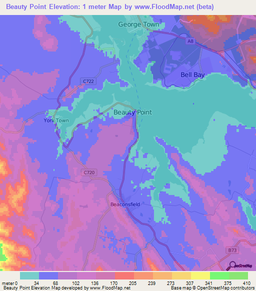 Beauty Point,Australia Elevation Map