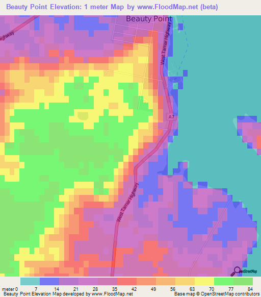 Beauty Point,Australia Elevation Map