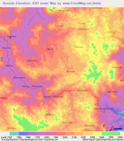Buniole,Congo (Kinshasa) Elevation Map
