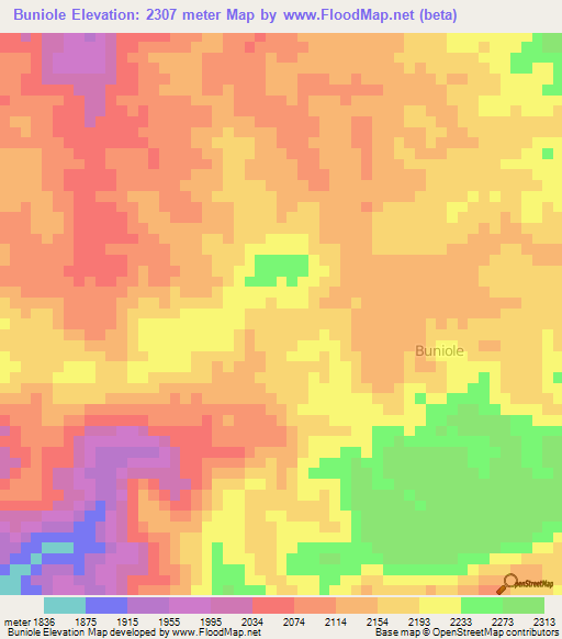 Buniole,Congo (Kinshasa) Elevation Map