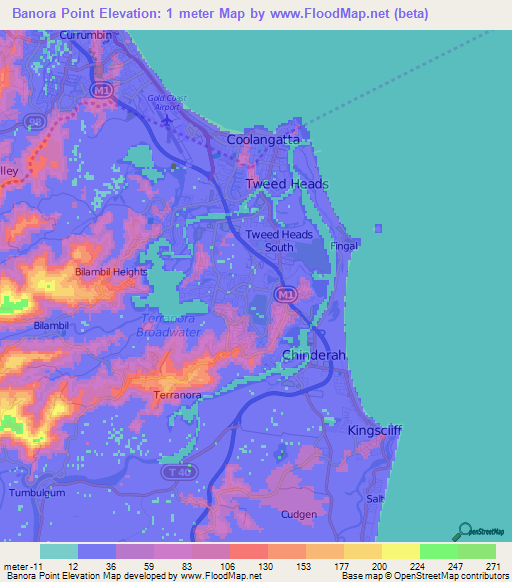 Banora Point,Australia Elevation Map