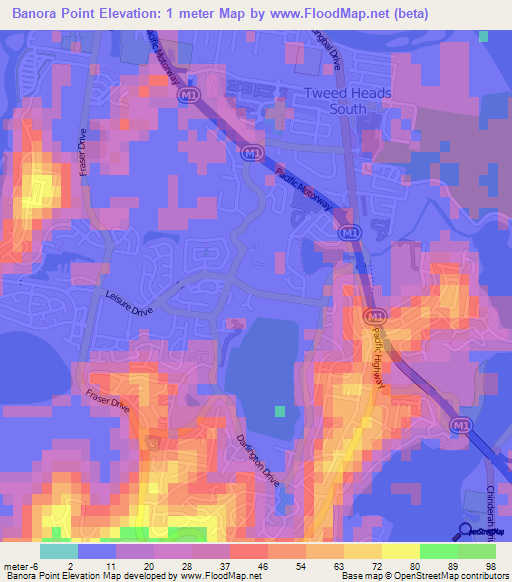 Banora Point,Australia Elevation Map