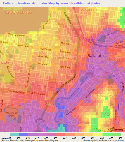 Ballarat,Australia Elevation Map