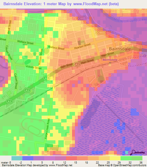 Bairnsdale,Australia Elevation Map