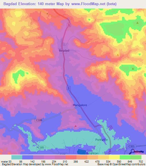 Bagdad,Australia Elevation Map