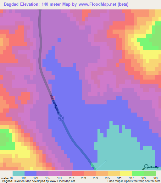 Bagdad,Australia Elevation Map