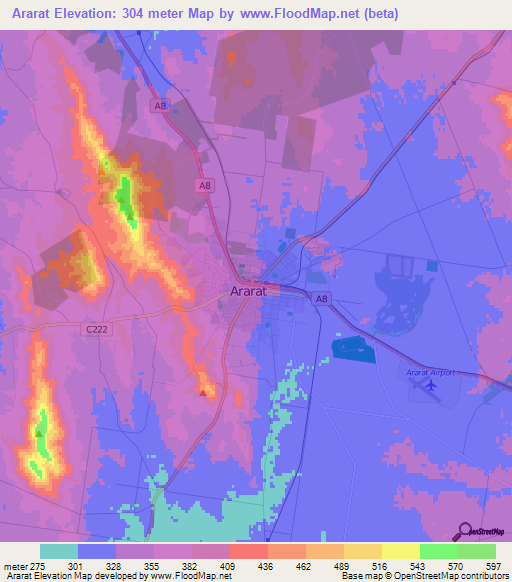 Ararat,Australia Elevation Map
