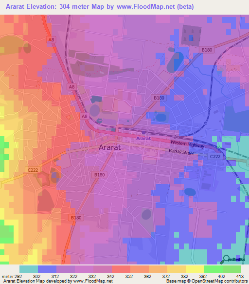 Ararat,Australia Elevation Map