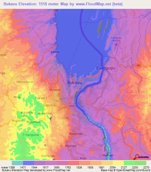 Bukavu,Congo (Kinshasa) Elevation Map