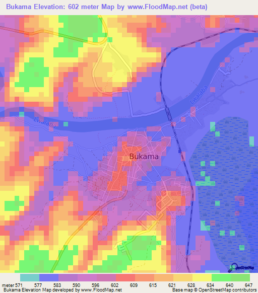 Bukama,Congo (Kinshasa) Elevation Map