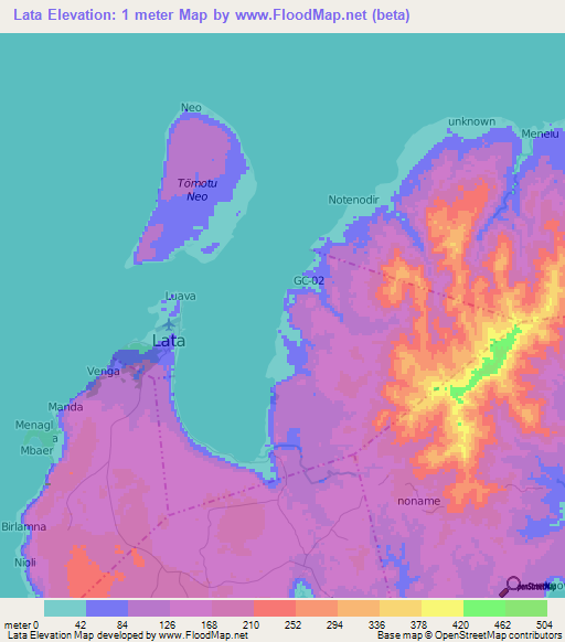 Lata,Solomon Islands Elevation Map