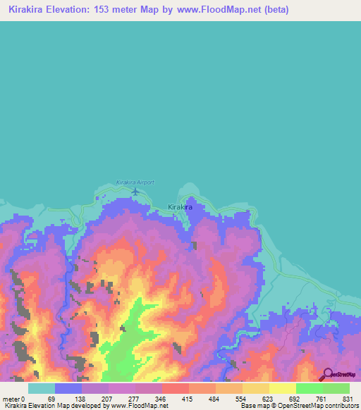 Kirakira,Solomon Islands Elevation Map