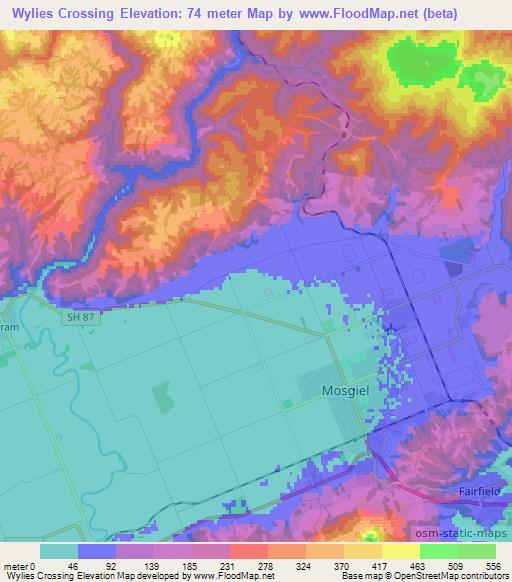 Wylies Crossing,New Zealand Elevation Map