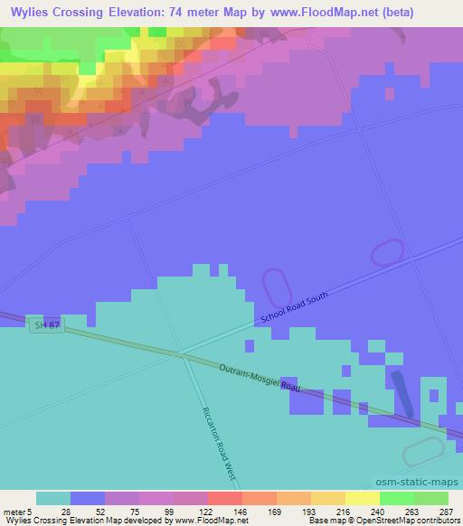 Wylies Crossing,New Zealand Elevation Map