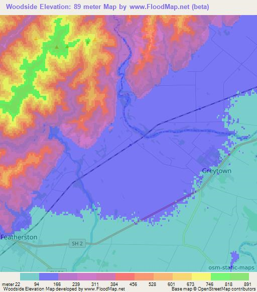 Woodside,New Zealand Elevation Map