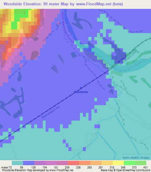Woodside,New Zealand Elevation Map