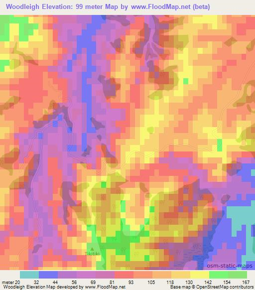 Woodleigh,New Zealand Elevation Map