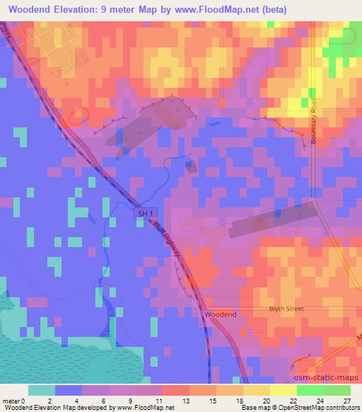 Woodend,New Zealand Elevation Map
