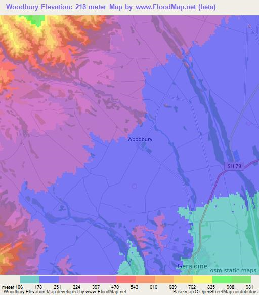 Woodbury,New Zealand Elevation Map