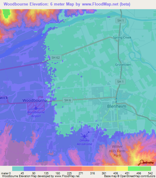Woodbourne,New Zealand Elevation Map