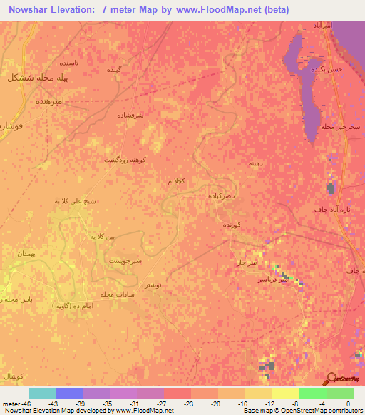Nowshar,Iran Elevation Map