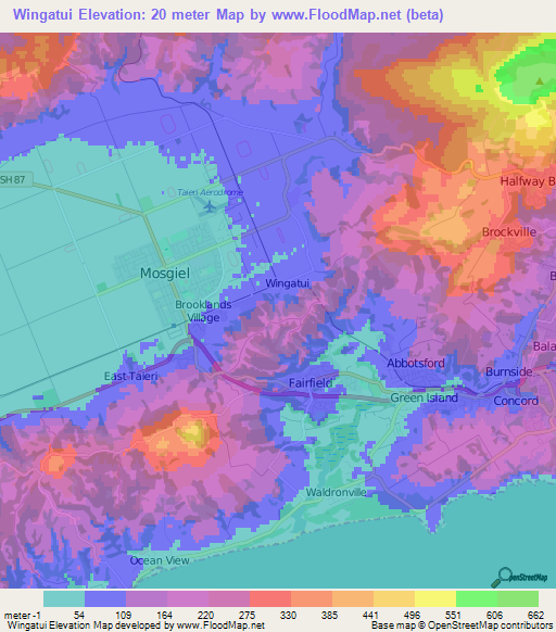 Wingatui,New Zealand Elevation Map