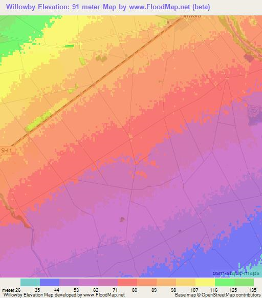 Willowby,New Zealand Elevation Map
