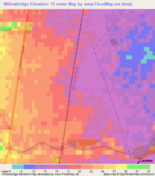 Willowbridge,New Zealand Elevation Map