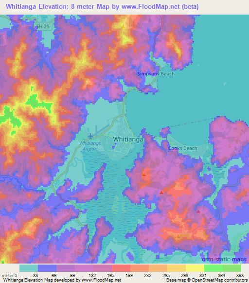 Whitianga,New Zealand Elevation Map