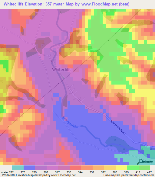Whitecliffs,New Zealand Elevation Map