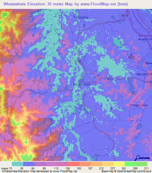 Whatawhata,New Zealand Elevation Map