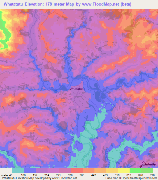 Whatatutu,New Zealand Elevation Map