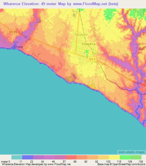 Whareroa,New Zealand Elevation Map